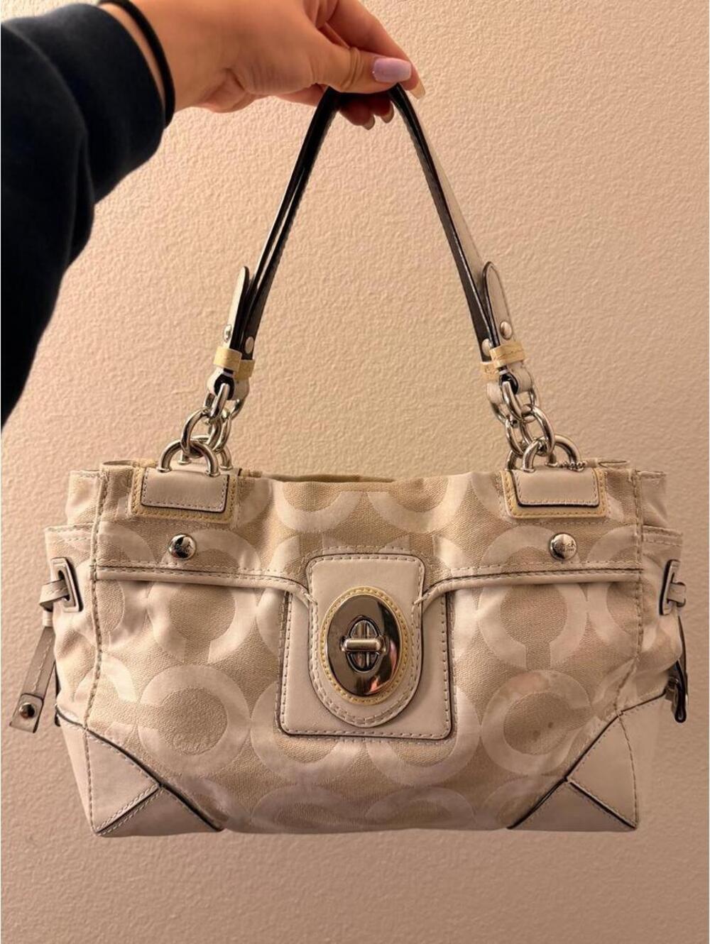 Vintage White Coach Peyton Op Art Carryall Satchel 2009